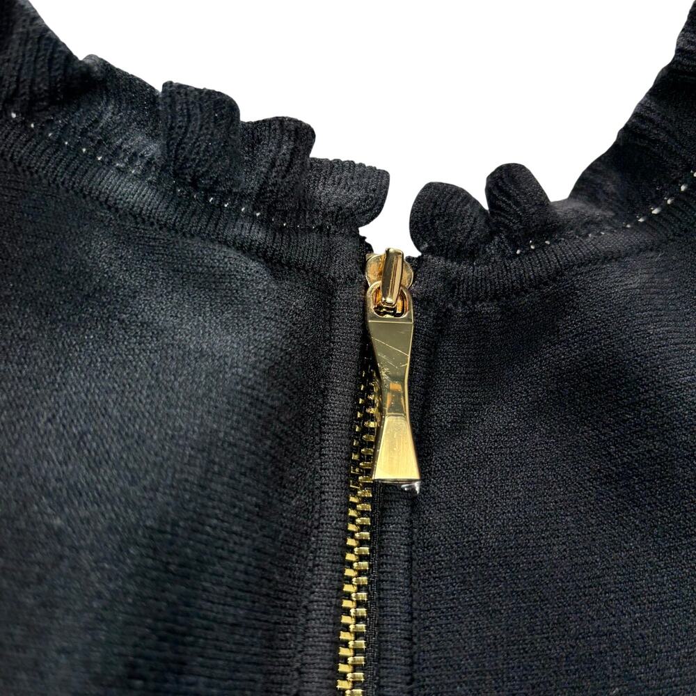 Kate Spade New York Black Knit Fit & Flare Dress Ruffle Neck Long Sleeve Size M - Picture 7 of 10